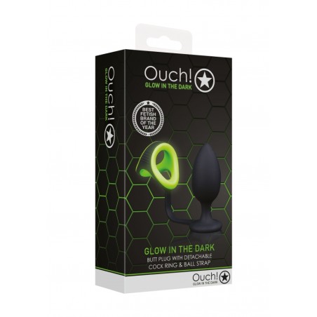 OUCH, Butt Plug, with Cock Ring, & Ball Strap, Glow in the dark