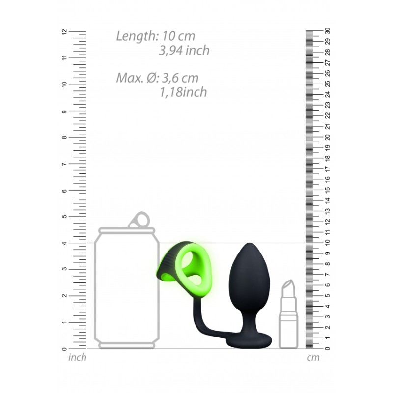 OUCH, Butt Plug, with Cock Ring, & Ball Strap, Glow in the dark