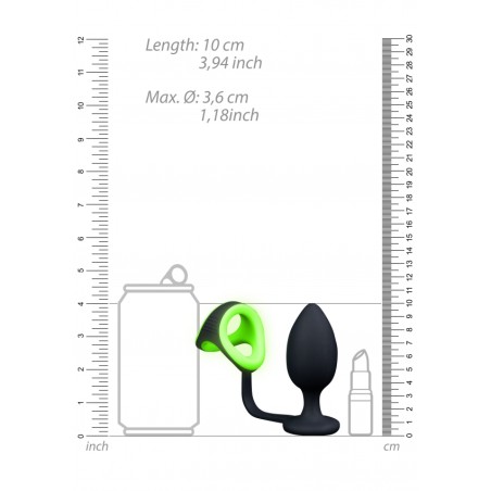 OUCH, Butt Plug, with Cock Ring, & Ball Strap, Glow in the dark