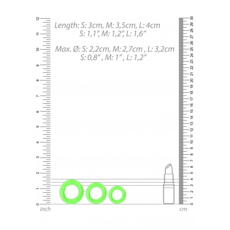 3 pieces, Cock Ring Set, Glow in the Dark