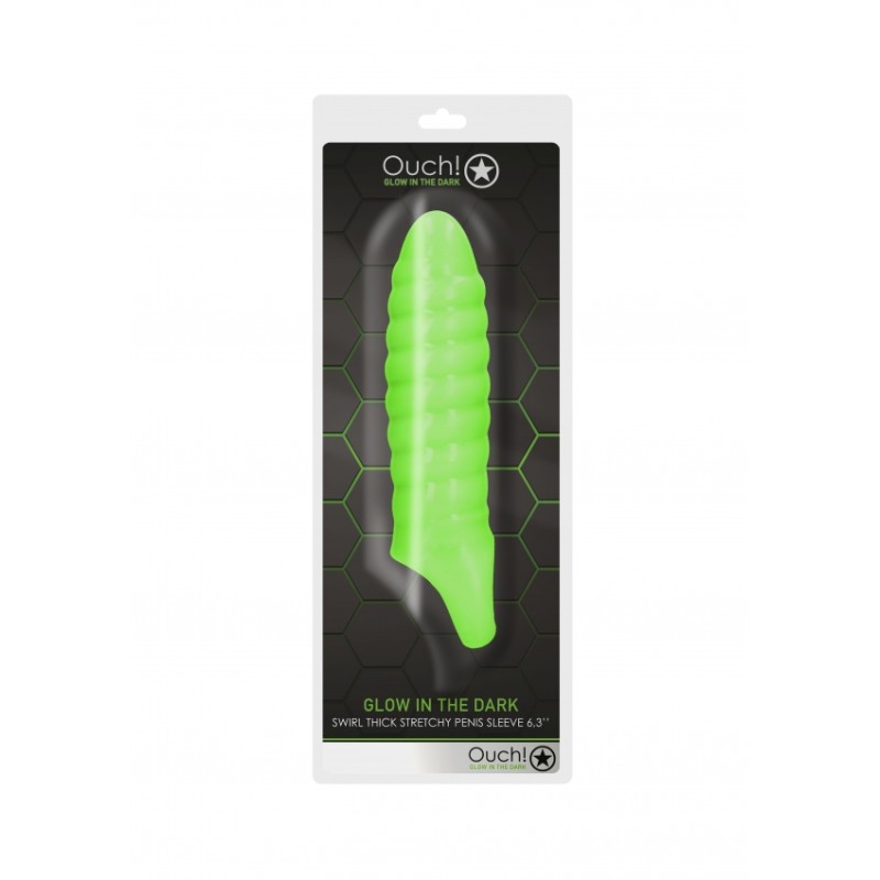 Swirl, Thick, and, Stretchy, Penis Sleeve, Glow in the Dark