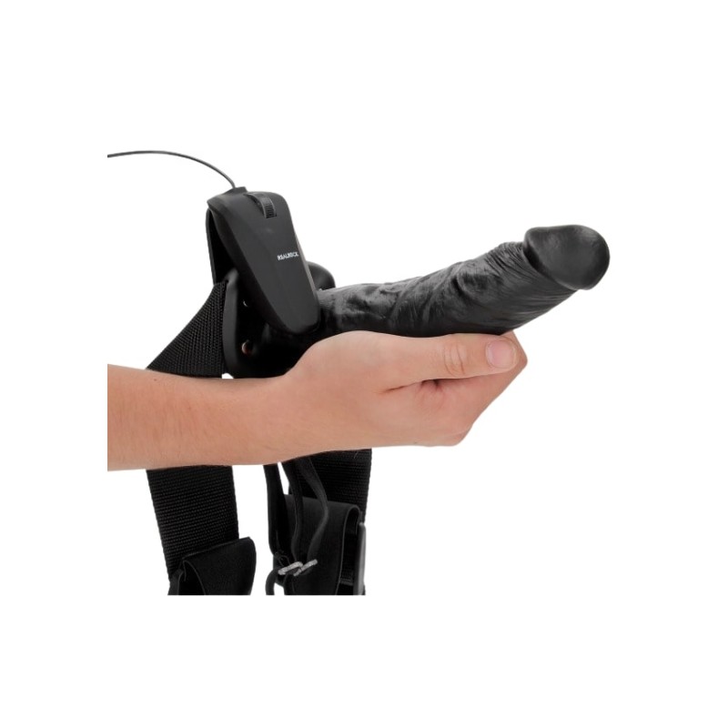 Real Rock, Vibrating, Hollow, Strap-on, with Balls, 21cm, black