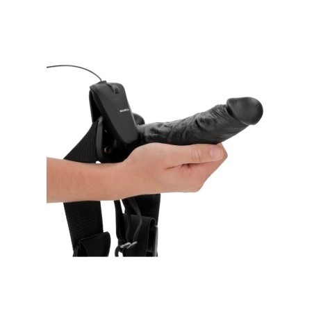 Real Rock, Vibrating, Hollow, Strap-on, with Balls, 21cm, black