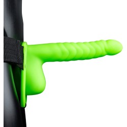 Ribbed, Hollow, Strap-on, with Balls, 21cm, Glow in the Dark