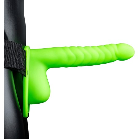 OUCH! | Ribbed Hollow Strap-on with Balls 21cm | Glow in the Dark