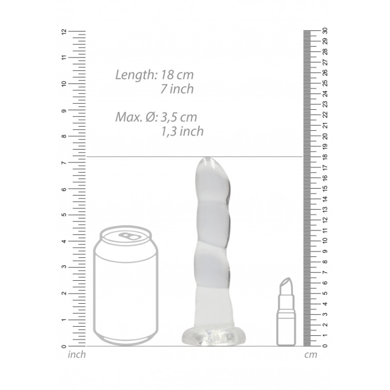 Ομοίωμα με Ραβδώσεις, Dildo με Βεντούζα, Real Rock, Διάφανο, 17cm