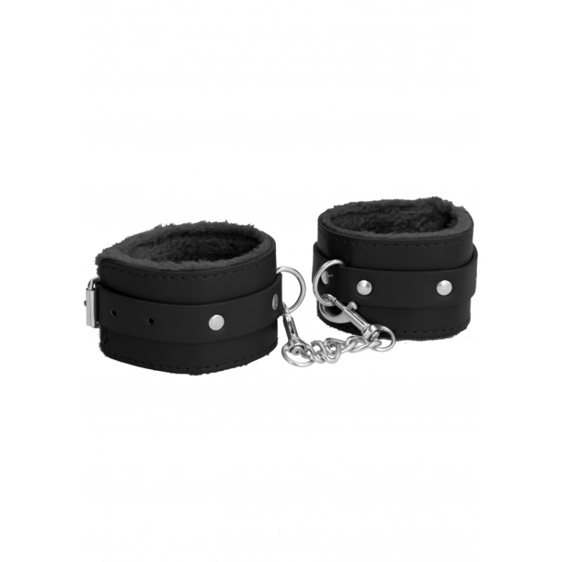 OUCH! Plush Leather Ankle Cuffs - Black