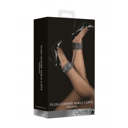 OUCH! Plush Leather Ankle Cuffs - Black