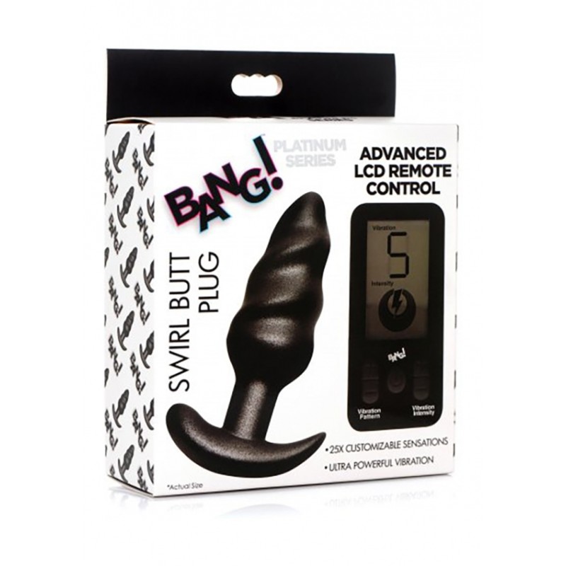 XR Brands, 25X Vibrating Swirl Butt Plug with Remote, Μαύρο