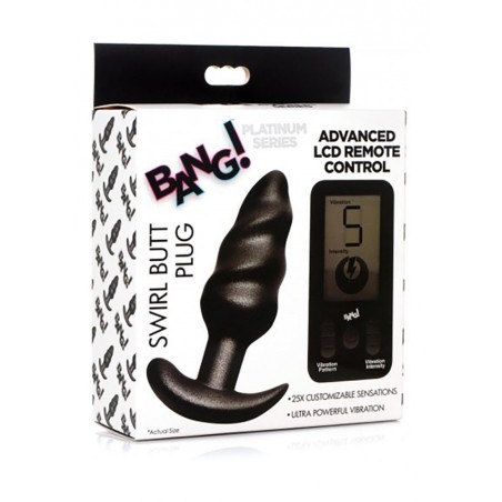 XR Brands, 25X Vibrating Swirl Butt Plug with Remote, Black