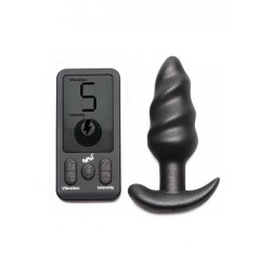 XR Brands, 25X Vibrating Swirl Butt Plug with Remote, Μαύρο