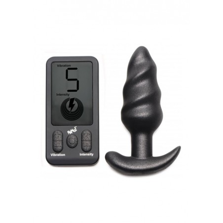 XR Brands | 25X Vibrating Swirl Butt Plug with Remote | Black