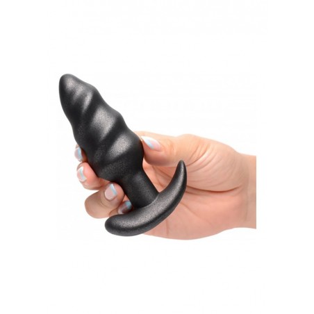 XR Brands, 25X Vibrating Swirl Butt Plug with Remote, Black