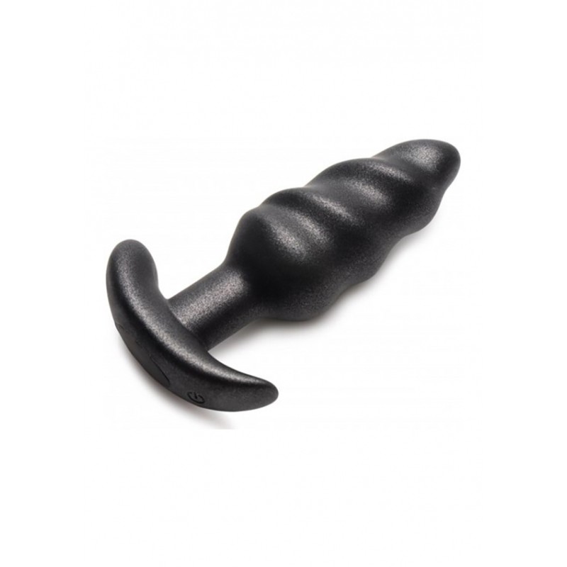 XR Brands, 25X Vibrating Swirl Butt Plug with Remote, Black