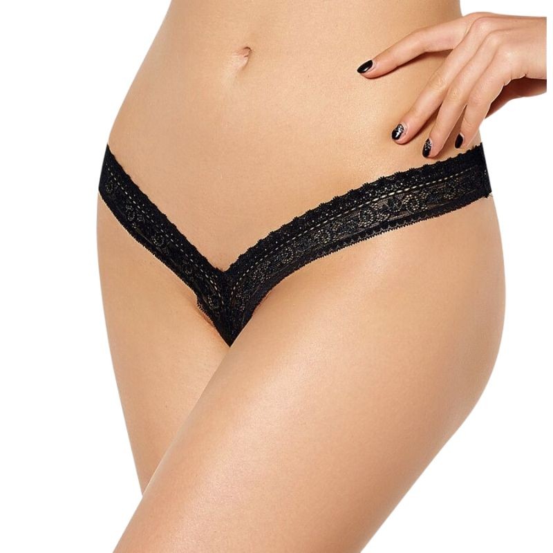 QUEEN LINGERIE, LACE V THONG, BLACK