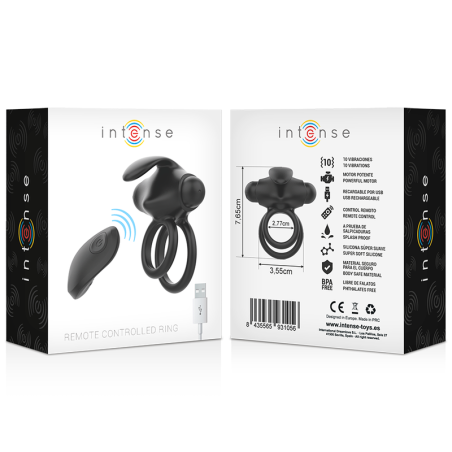 INTENSE, ANILLO, Rechargeable, Remote Controlled, Cock Ring, 10 Patterns