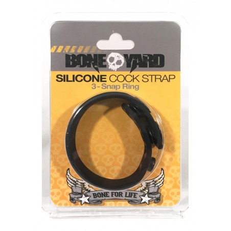 BONEYARD, Black 4 Snap Silicone Cock Strap, Black