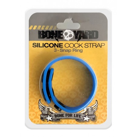 BONEYARD | Black 4 Snap Silicone Cock Strap - Blue