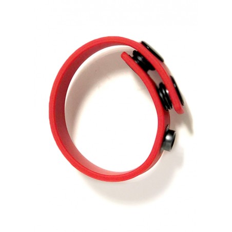 BONEYARD, Black 4 Snap Silicone Cock Strap, Red