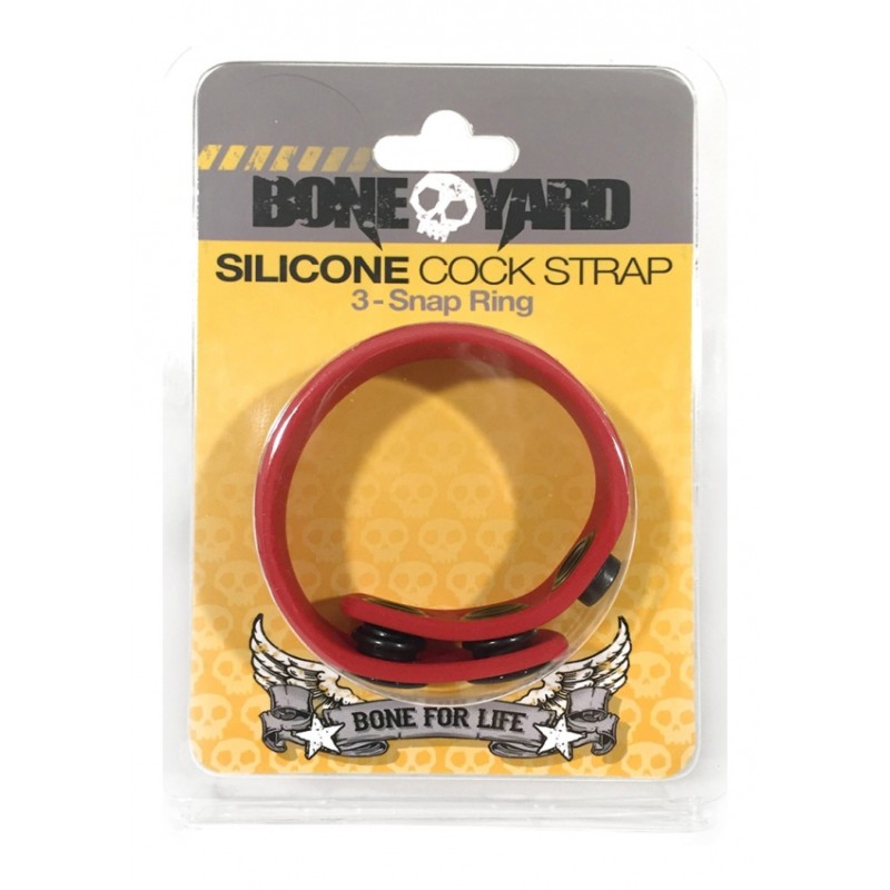 BONEYARD, Black 4 Snap Silicone Cock Strap, Red