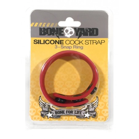 BONEYARD, Black 4 Snap Silicone Cock Strap, Red