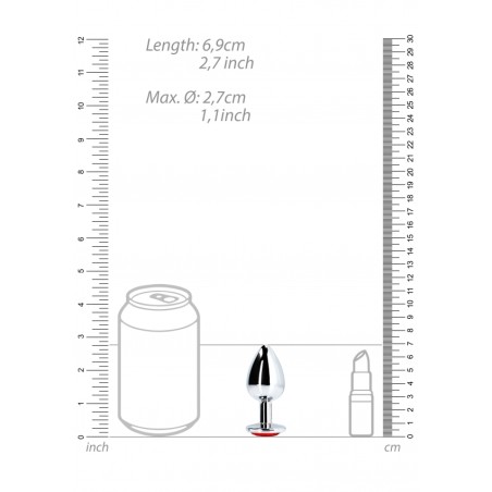 Round, Gem, Butt Plug, Small, Silver, Ruby Red