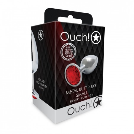 Round, Gem, Butt Plug, Small, Silver, Ruby Red