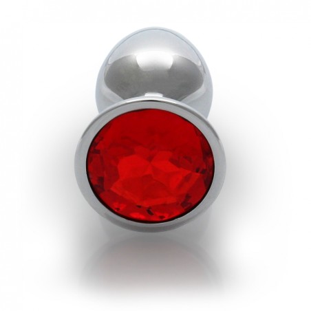 Round, Gem, Butt Plug, Small, Silver, Ruby Red