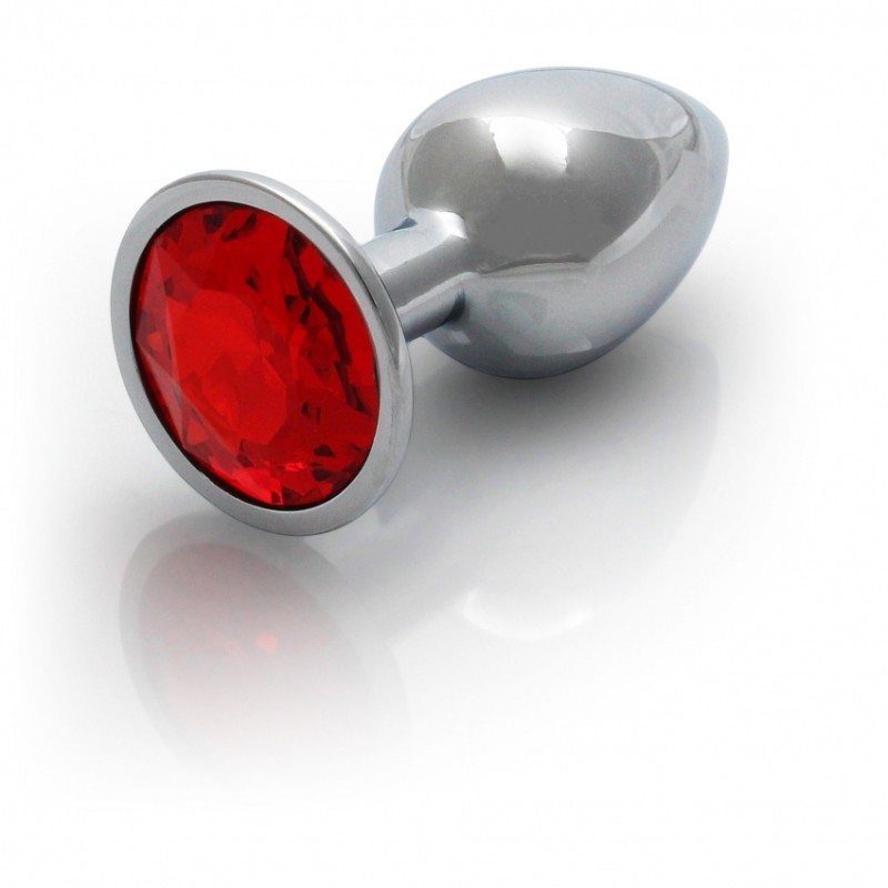 Round, Gem, Butt Plug, Small, Silver, Ruby Red