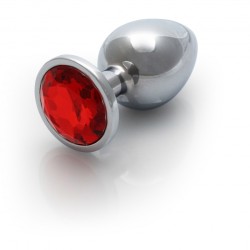 Round, Gem, Butt Plug, medium, Silver, Ruby Red