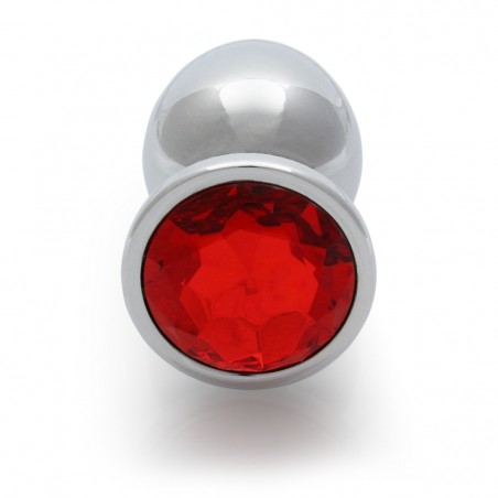 Round, Gem, Butt Plug, large, Silver, Ruby Red