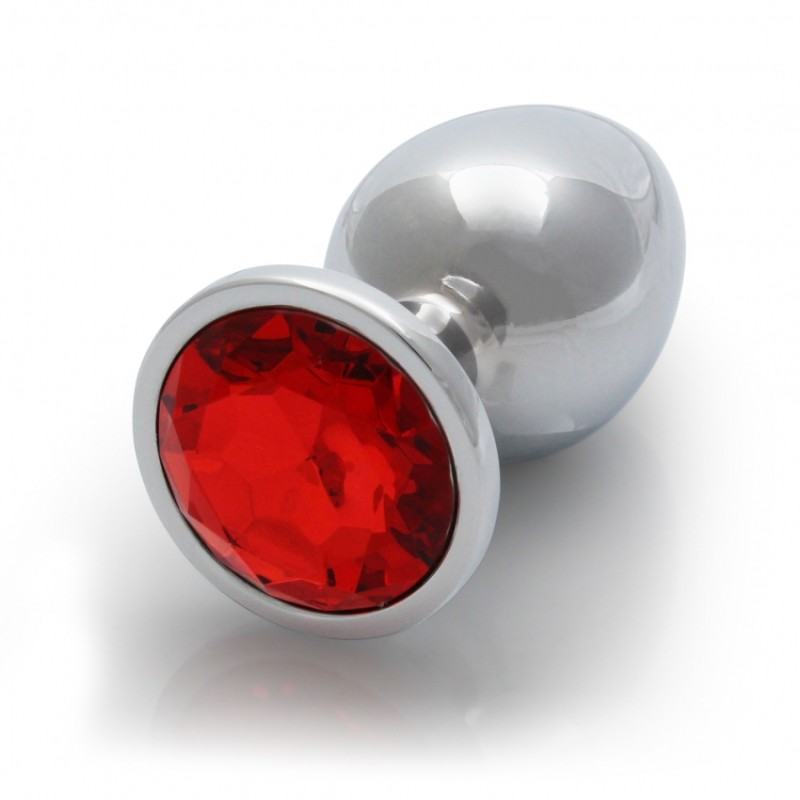 Round, Gem, Butt Plug, large, Silver, Ruby Red