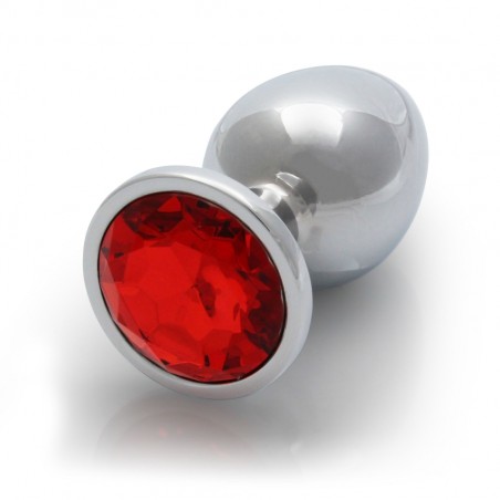 Round, Gem, Butt Plug, large, Silver, Ruby Red