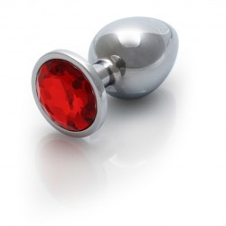 Round, Gem, Butt Plug, large, Silver, Ruby Red