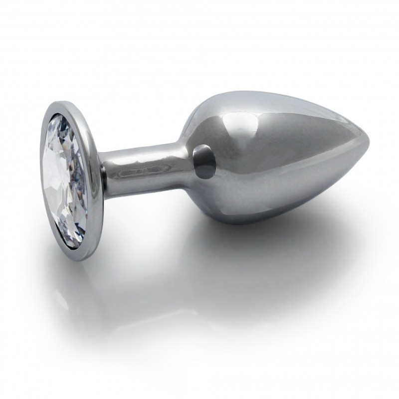 Round, Gem, Butt Plug, Small, Silver, Diamond
