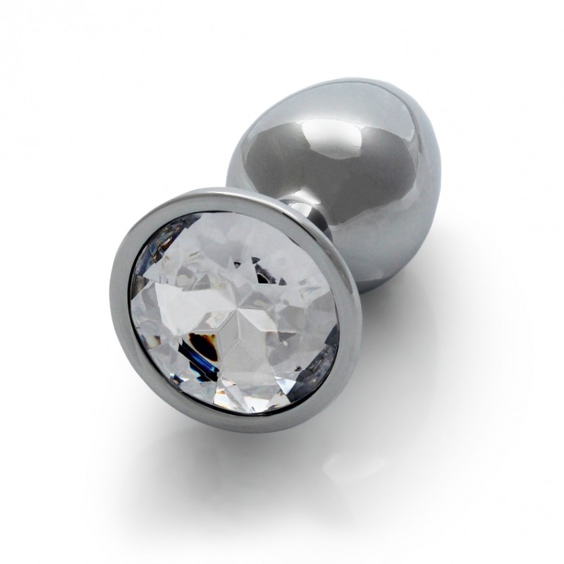 Round, Gem, Butt Plug, Small, Silver, Diamond