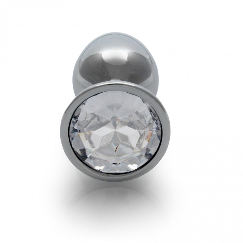 Round, Gem, Butt Plug, Small, Silver, Diamond