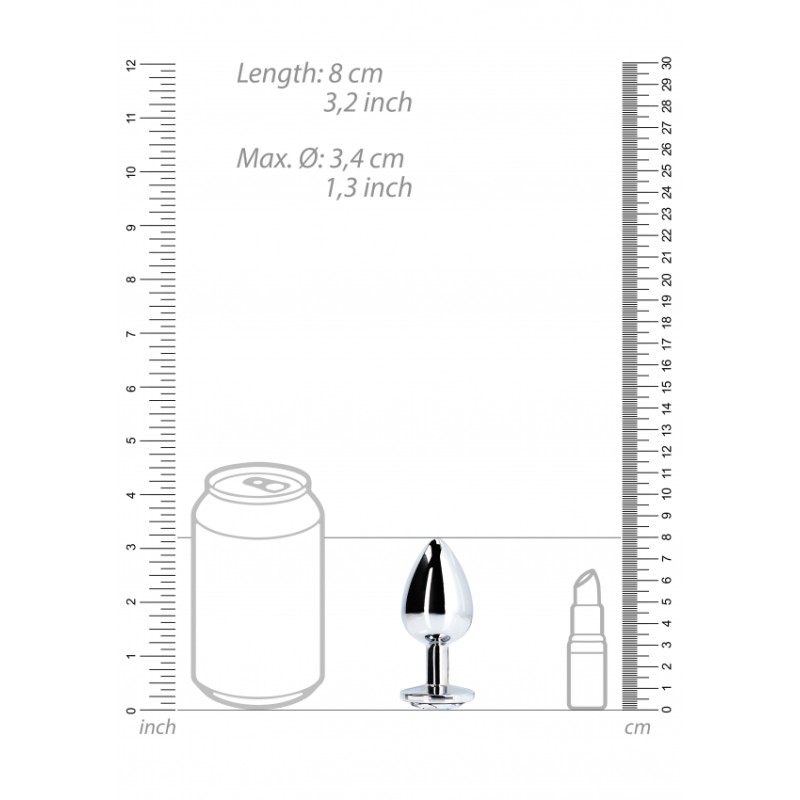 Round, Gem, Butt Plug, medium, Silver, Diamond