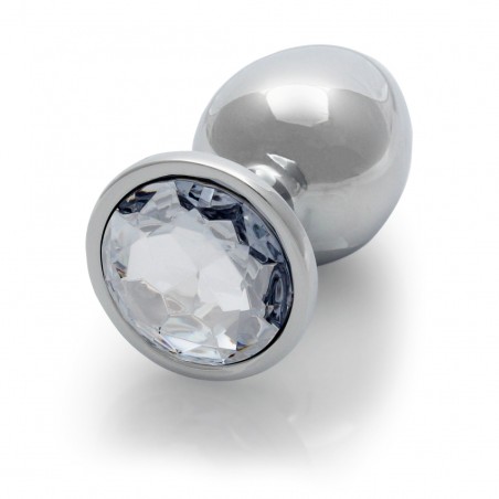 Round, Gem, Butt Plug, large, Silver, Diamond