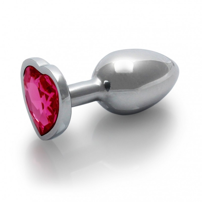 Heart, Gem, Butt Plug, Small, Silver / Rubellite Pink