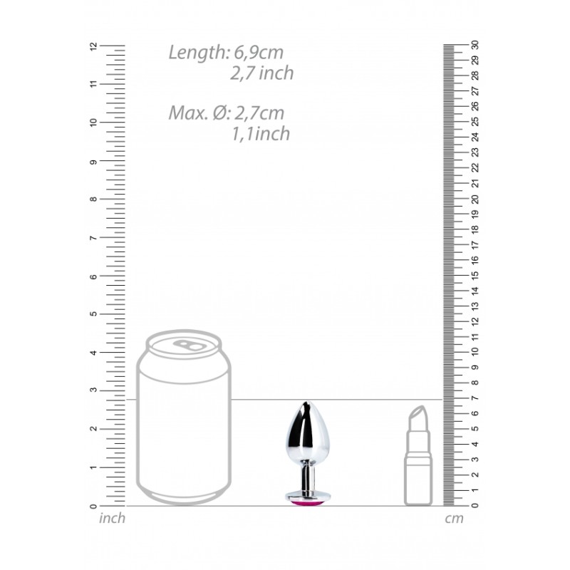 Heart, Gem, Butt Plug, Small, Silver / Rubellite Pink