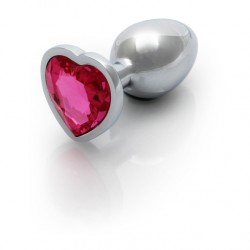 Heart, Gem, Butt Plug, Small, Silver / Rubellite Pink