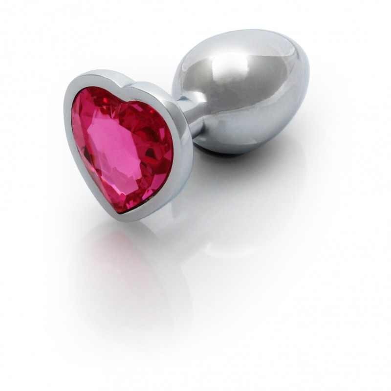 Heart, Gem, Butt Plug, Small, Silver / Rubellite Pink