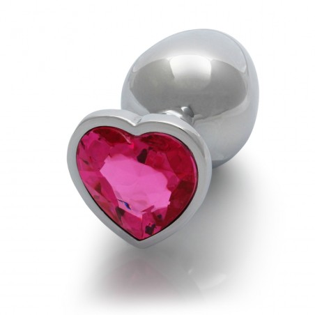 Heart , Gem, Butt Plug, large, Silver, Rubellite Pink