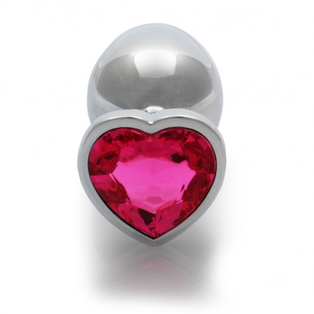 Heart , Gem, Butt Plug, large, Silver, Rubellite Pink