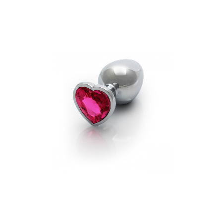 Heart , Gem, Butt Plug, large, Silver, Rubellite Pink