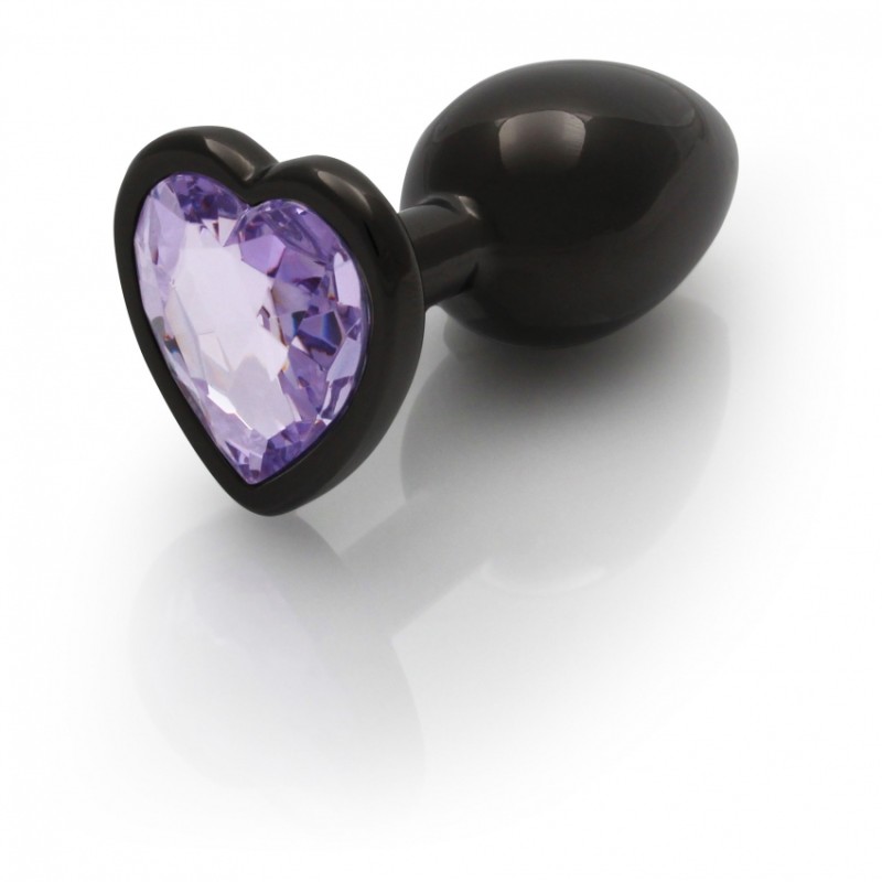 Heart Gem, Butt Plug, Small, Gun Metal, Amethyst, Purple