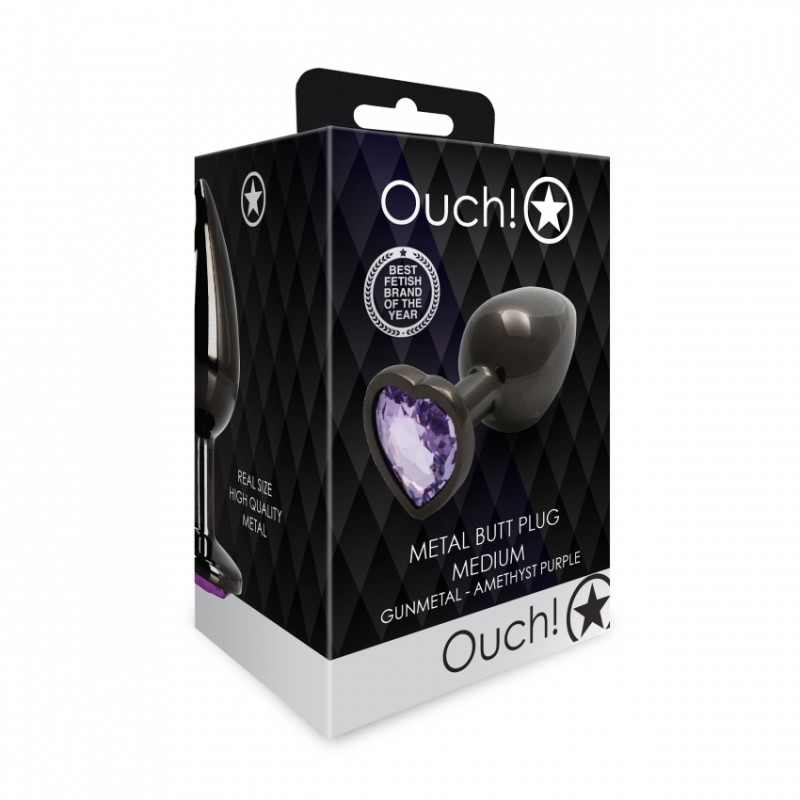 Gem, Butt Plug, medium, Gun Metal, Amethyst Purple