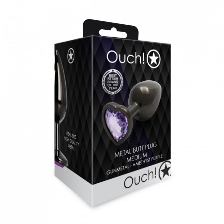 Gem, Butt Plug, medium, Gun Metal, Amethyst Purple