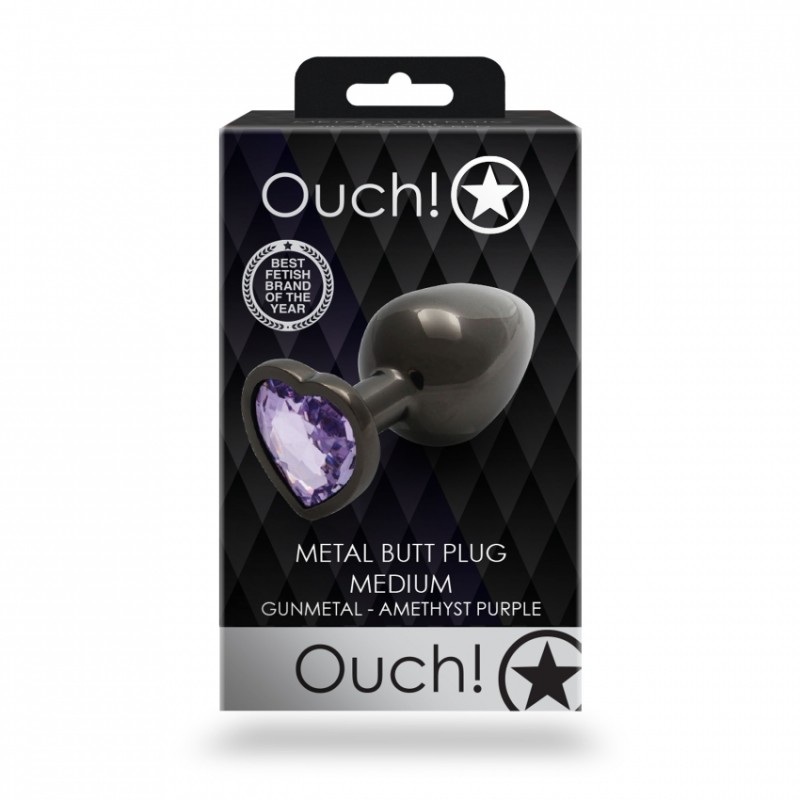 Gem, Butt Plug, medium, Gun Metal, Amethyst Purple